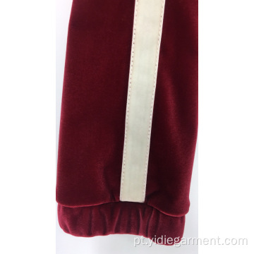 Casaco de manga comprida de veludo vermelho para mulher
